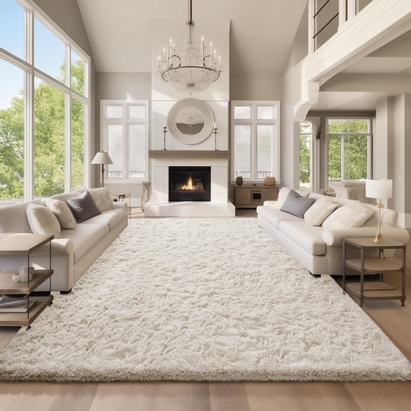Area Rug Ophanie para sala de estar y dormitorio, 9 x 12 pies, color marfil Shaggy