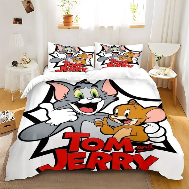 Tom And Jerry Bedding Set 3pcs Bedding set Polyester WB Bedding Cushion Cover Tom And Jerry Bedding Set | Duvet Cover And Pillowcase Zip Closure