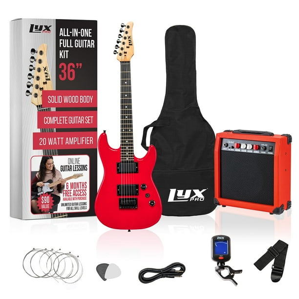 Guitarra eléctrica LyxPro de 36 pulgadas con kit para niños de tamaño 3/4, color rojo