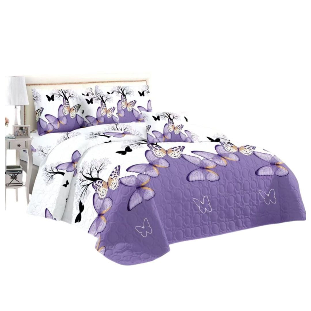 Genérico - Cubrecama Quilt Verano King - Blanco Lila Mariposas Yc619