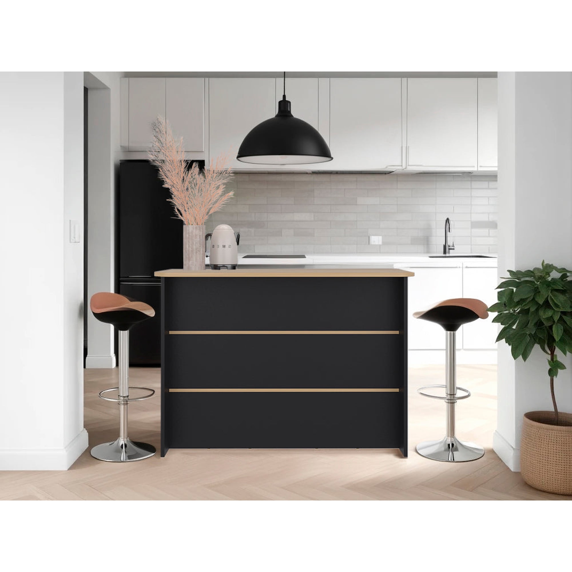 Tuhome - Isla De Cocina Fendi 90x120x60 Cm Wengue Y Fresno Europeo