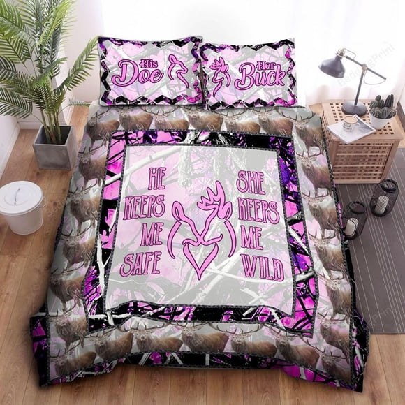 Deer Hunting Pink Quilt Duvet Cover Set Bedclothes Bed Linen Home Textiles3-Piece Bedding Set