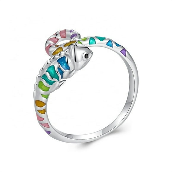 Anillo camaleon arcoiris ajustable plata 925