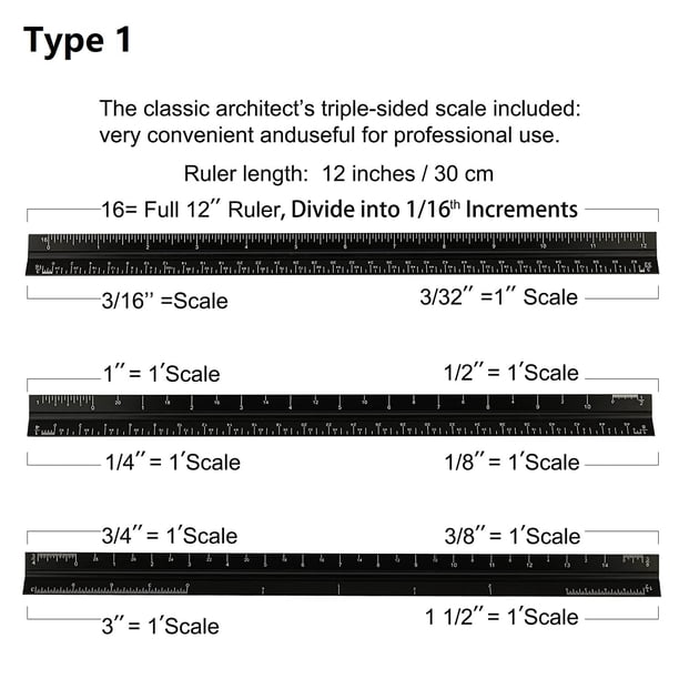 Get Accurate Measurements with our 1 Pack Architectural Scale Ruler - 12'' Imperial Triangular Ruler for Architects, Students, Draftsman and Engineers. Laser-Etched Aluminum with Highly Legible Numera