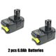 thumbnail image 1 of 2 Pzas 6000mAh 18V Batería Li-ion de Alta Capacidad para Herramientas RYOBI One+ - Compatible con Serie P108/P104/P107/RB18L20, 1 of 9
