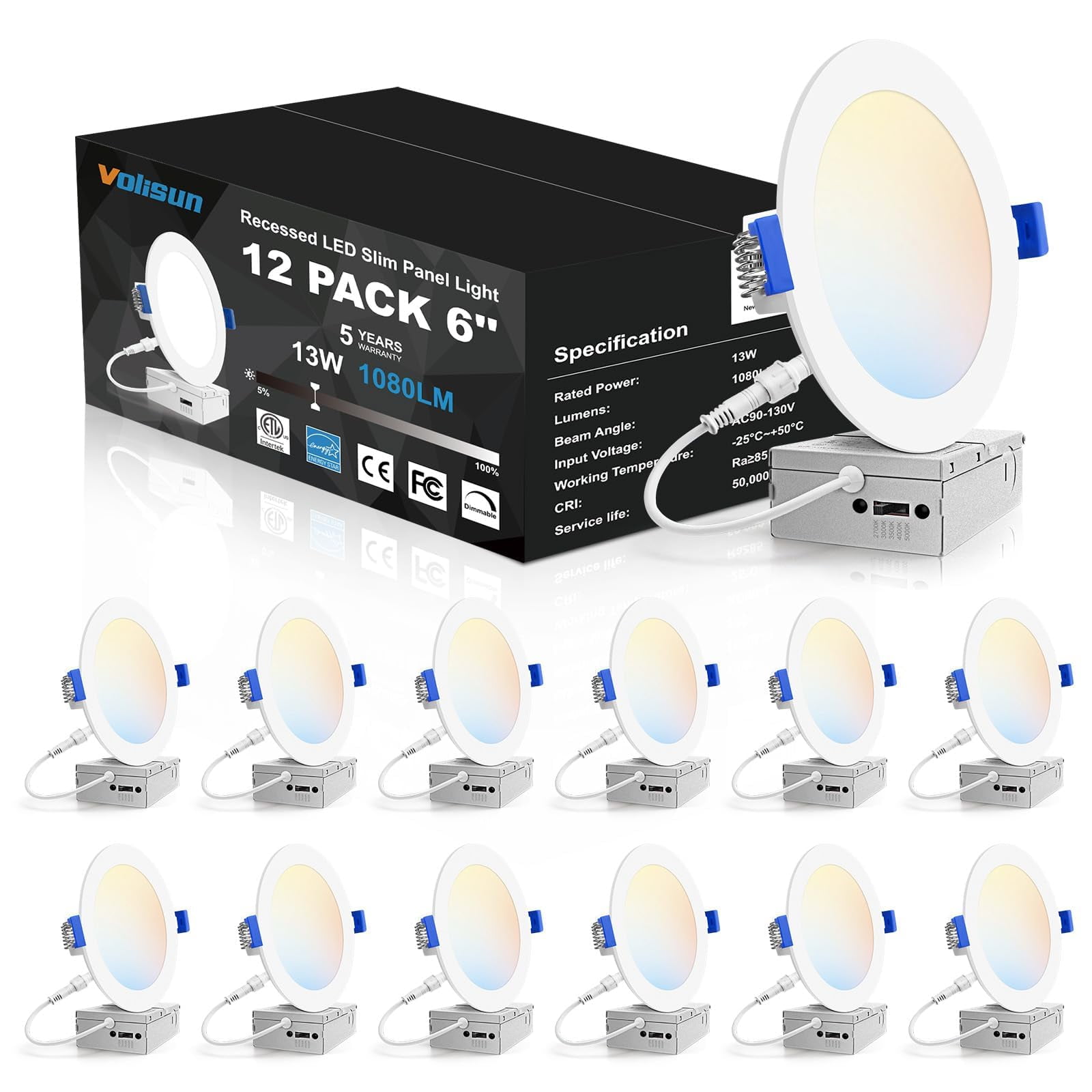 Luminaria Volisun De 6" 12 Unidades 13w 1080 Lm Led Regulable