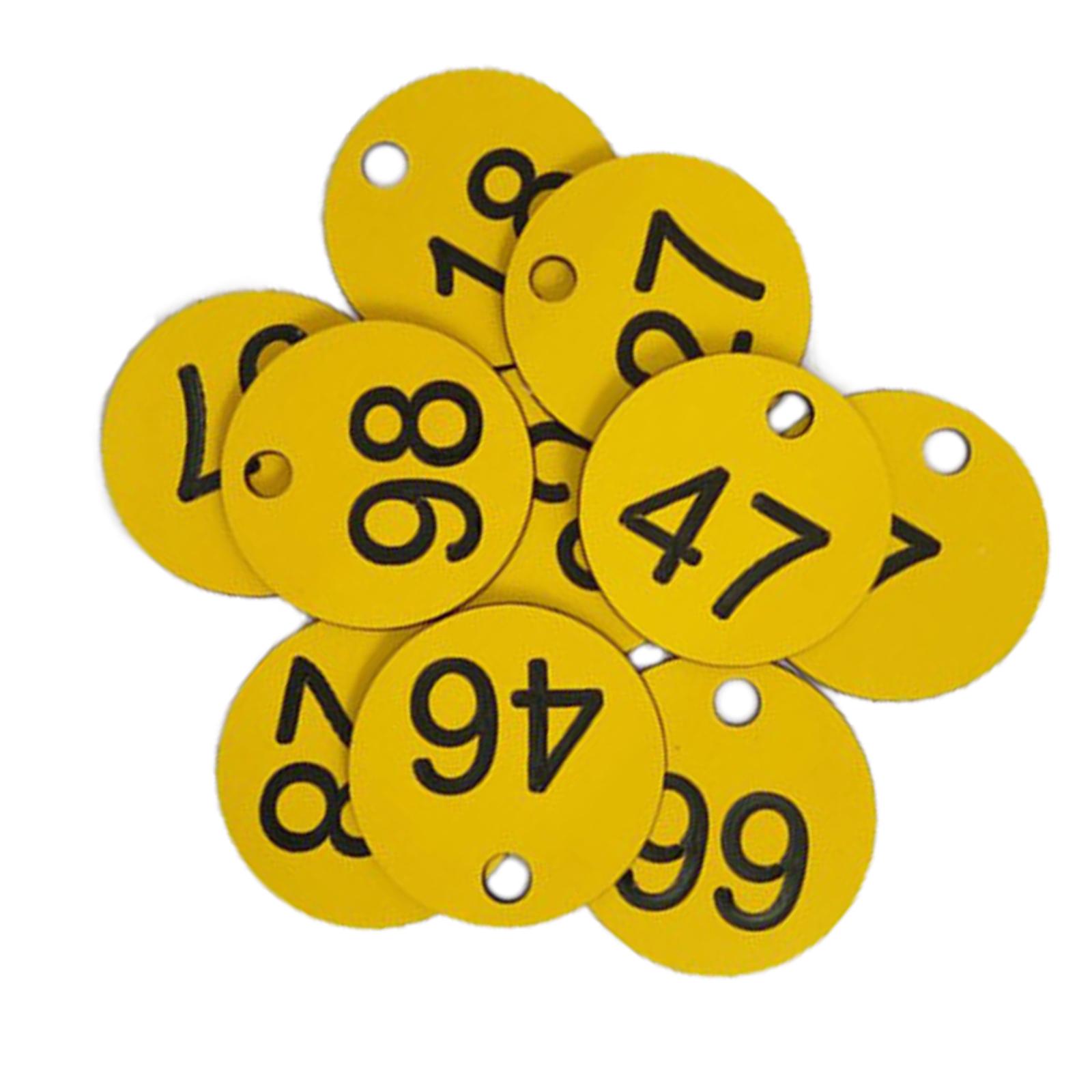 Ioensy - 100X Número De Etiqueta De Número Portátil 1-100 Para Llaves De Dormitorio De Almacén De Hotel Palabra Amarilla + Negra