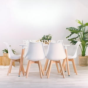 Pandalino - Comedor Mesa Rectangular Brunell 120X80 Blanca + 6 Sillas Tulip Blanca