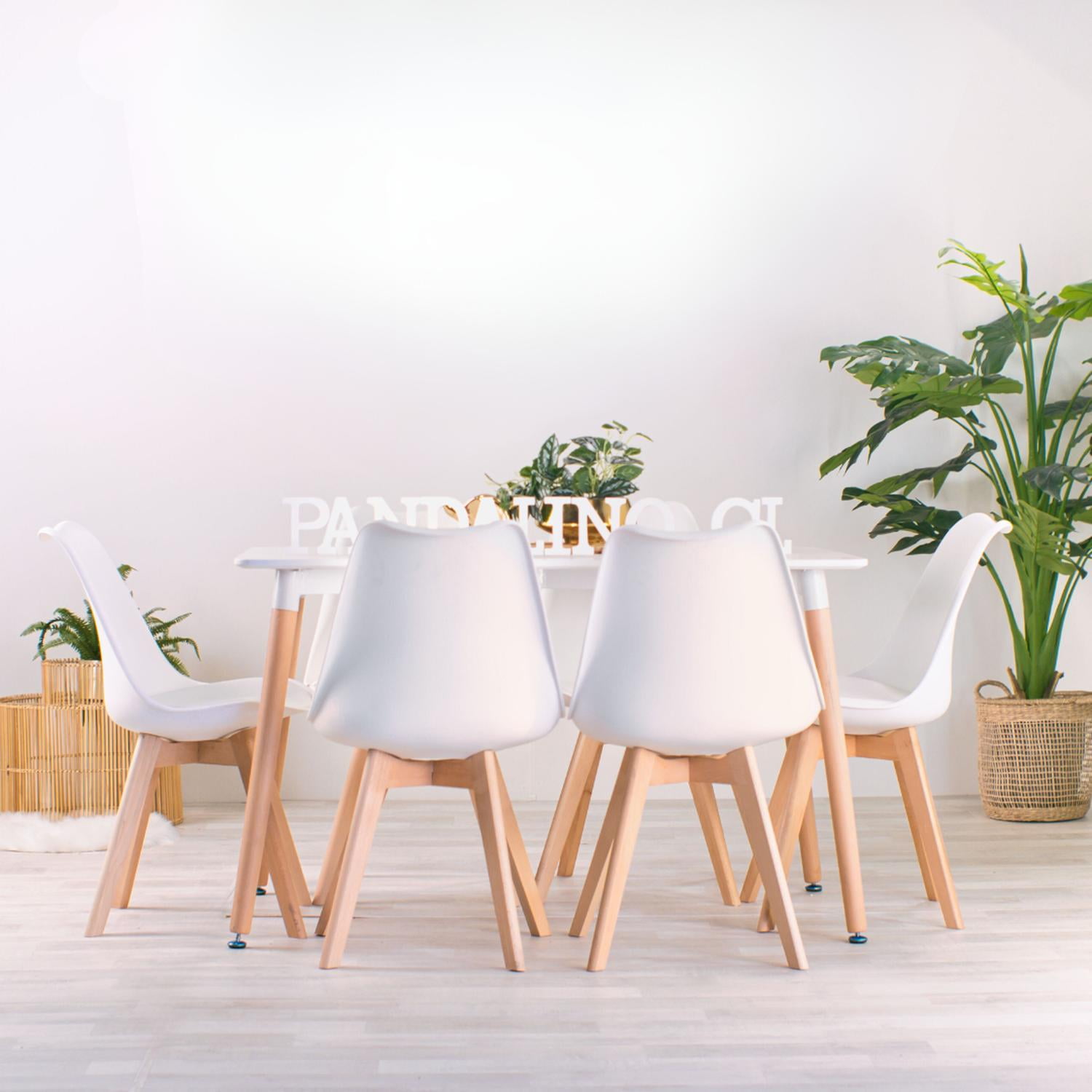 Pandalino - Comedor Mesa Rectangular Brunell 120x80 Blanca + 6 Sillas Tulip Blanca Blanco