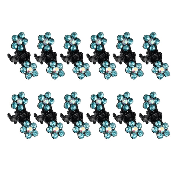 REGALWOVEN 12 Piezas Mini Clip de Garra para el Cabello Pequeños Clips de Cabello con Diamantes de Imitación Clips de Cabello Metálicos Pequeños para Mujeres Azul