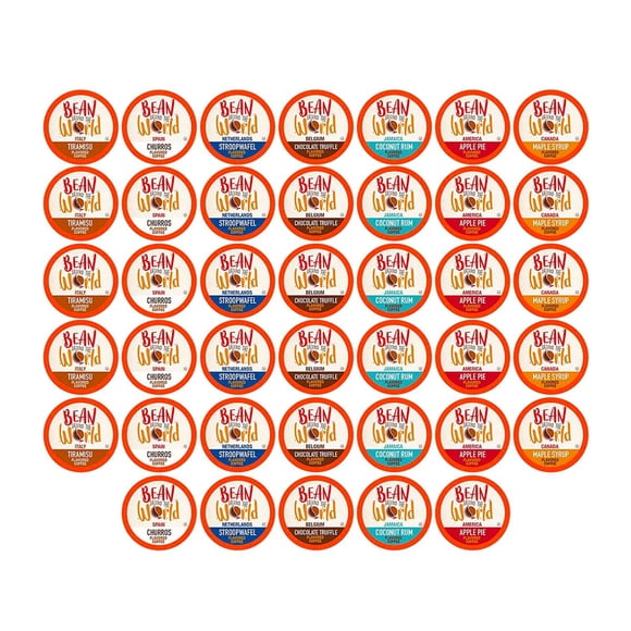 Café con sabor a Bean Around the World, compatible con cafeteras Keurig K de 2.0 tazas, paquete variado, 40 unidades