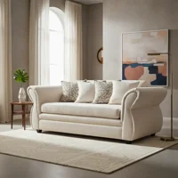 Flobal - Sofá 3 Cuerpos Grecia Crudo- Tela Repelente A Líquidos