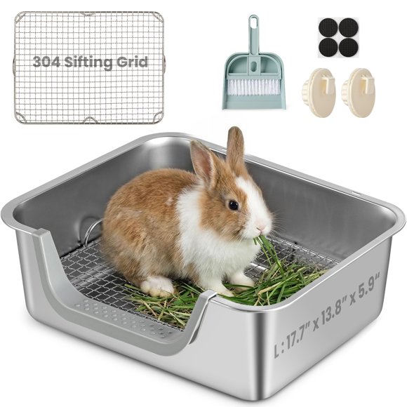 Caja de arena para conejos TIUUBT 45x35x15 cm con rejilla de acero