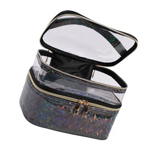 Ioensy - Neceser De Doble Capa Neceser De Maquillaje Neceser Negro Transparente