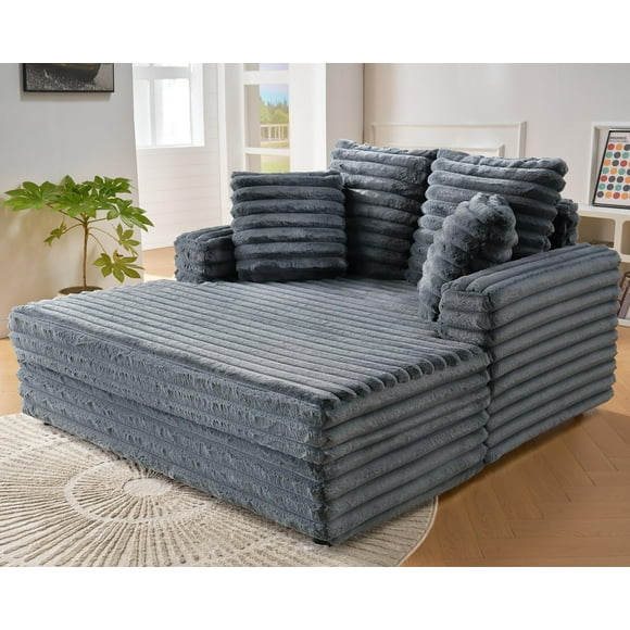 Chaise Lounge VanAcc tapizado de felpa de 135 cm, color gris