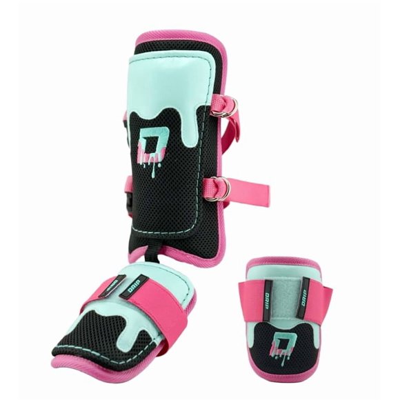 Protector de espinilla Sportz Drip Juvenil Talla L/XL Rosa/Aguamarina/Negro