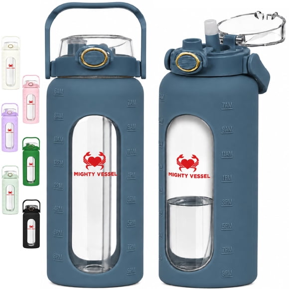 Botella de agua MIGHTY VESSEL de vidrio de 2 L, a prueba de fugas, con pajilla