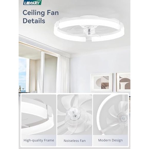 Ventilador de techo LEDIARY de 20 pulgadas con luz, control remoto y app, DC, blanco