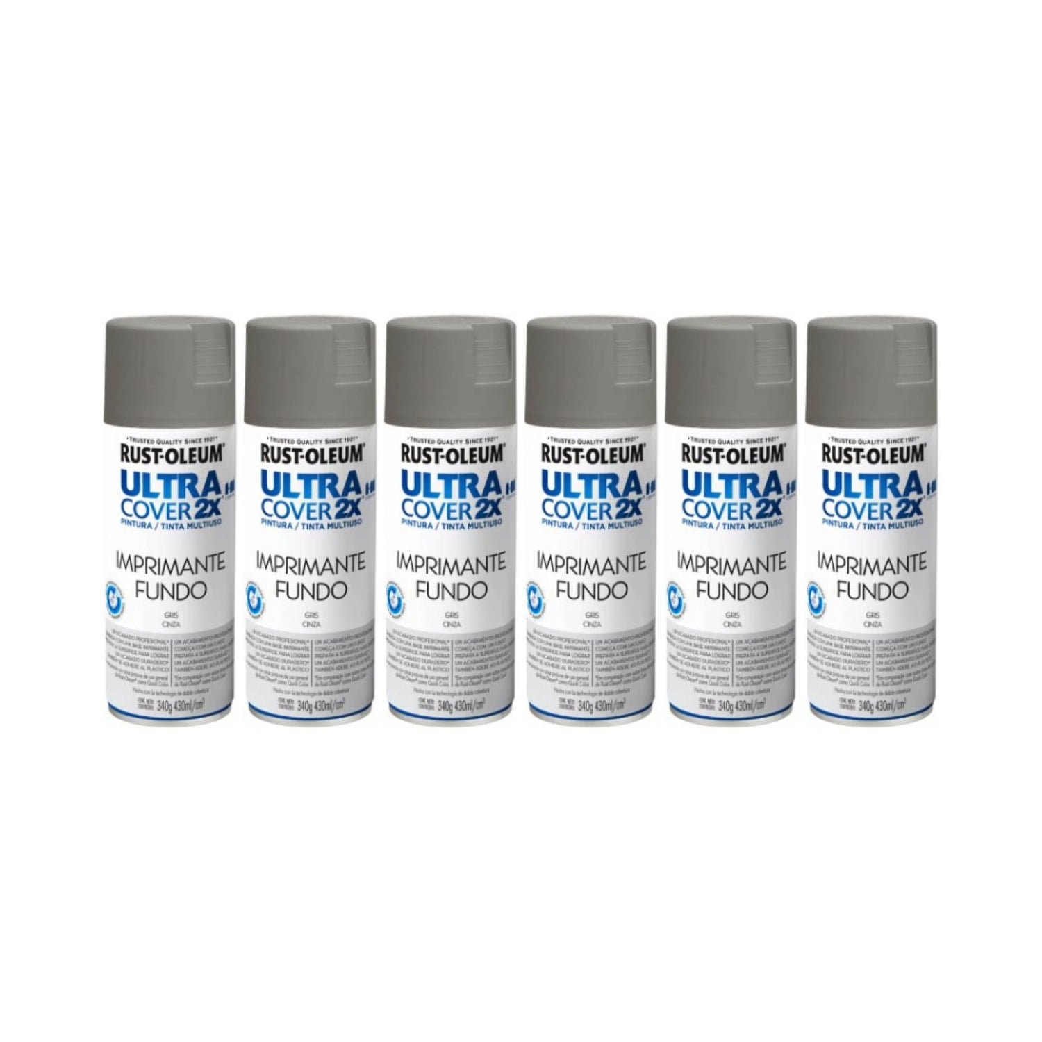 Rust-oleum - Pack 6 Und. Imprimante En Spray Ultra Cover 2x Gris Mate 340 G 700031