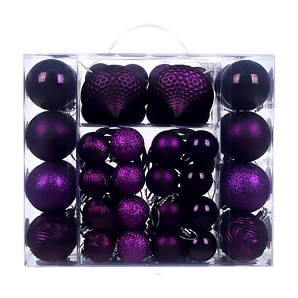 48 Adornos Navideños de Bolas, Irrompibles, Colgantes, Decorativos, con Forma de Lágrima, Polígono, Huecos, Redondos, de Material PP. Ideales para Fie violeta