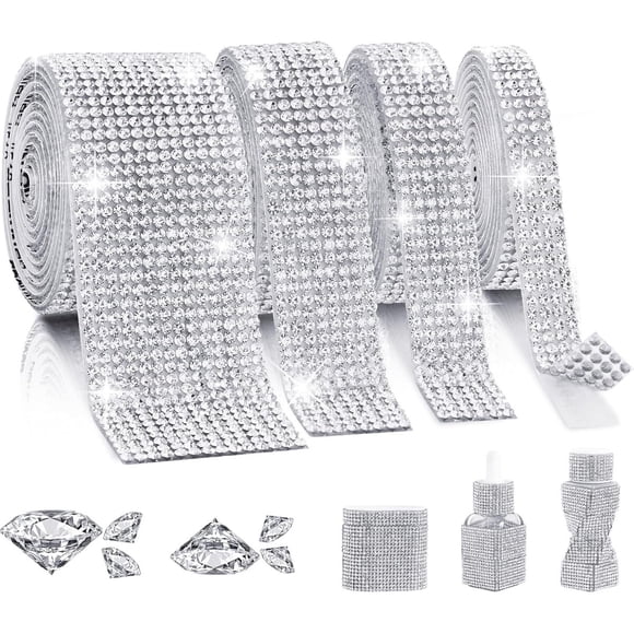 Cinta Rhinestone Autoadhesiva LYXMYGS 4 Rollos 1 yd 414 Filas