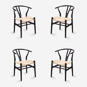 Javimate - Pack 4 Sillas De Comedor Wishbone Madera Negro
