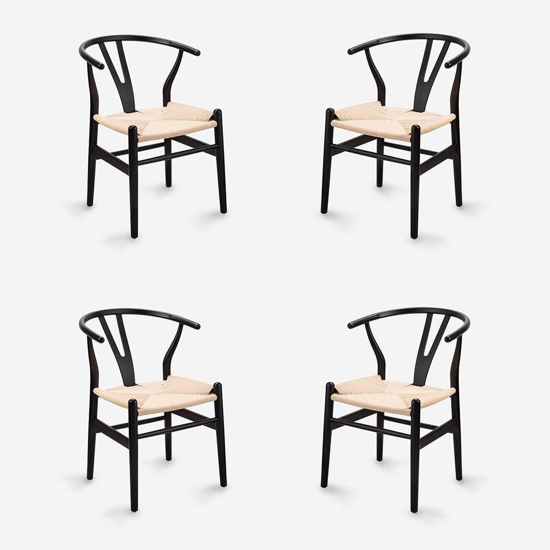 Javimate - Pack 4 Sillas De Comedor Wishbone Madera Negro