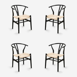 Javimate - Pack 4 Sillas De Comedor Wishbone Madera Negro
