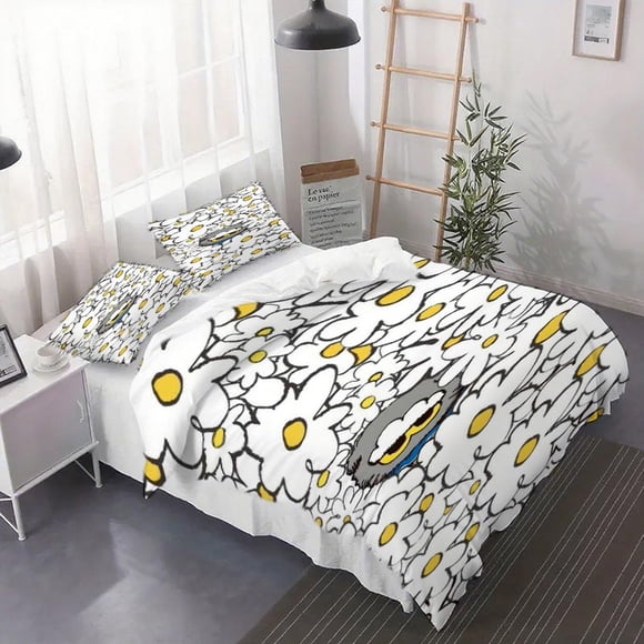 3pcs Cat-Themed Duvet Cover Set Inspired by Daisies - Soft And Breathable Bedding for Bedroom Decor Perfect for Teen Home Decoration