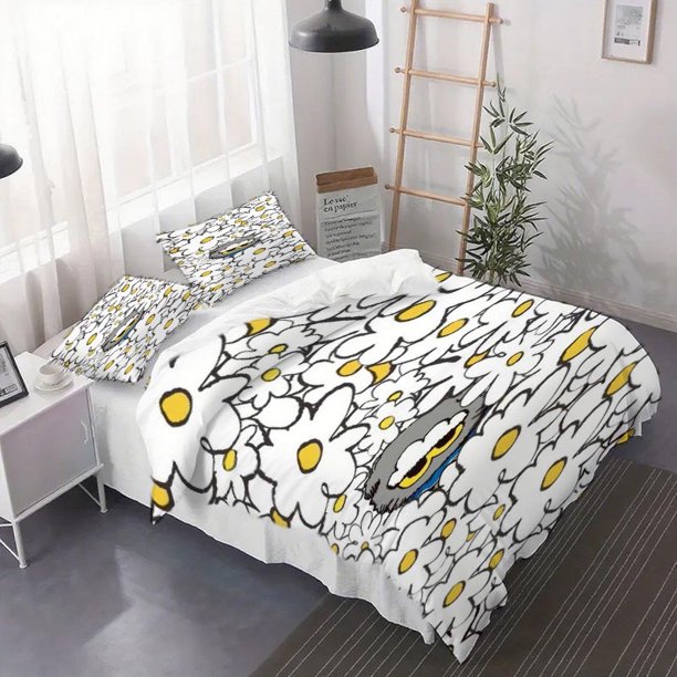3pcs Cat-Themed Duvet Cover Set Inspired by Daisies - Soft And Breathable Bedding for Bedroom Decor Perfect for Teen Home Decoration