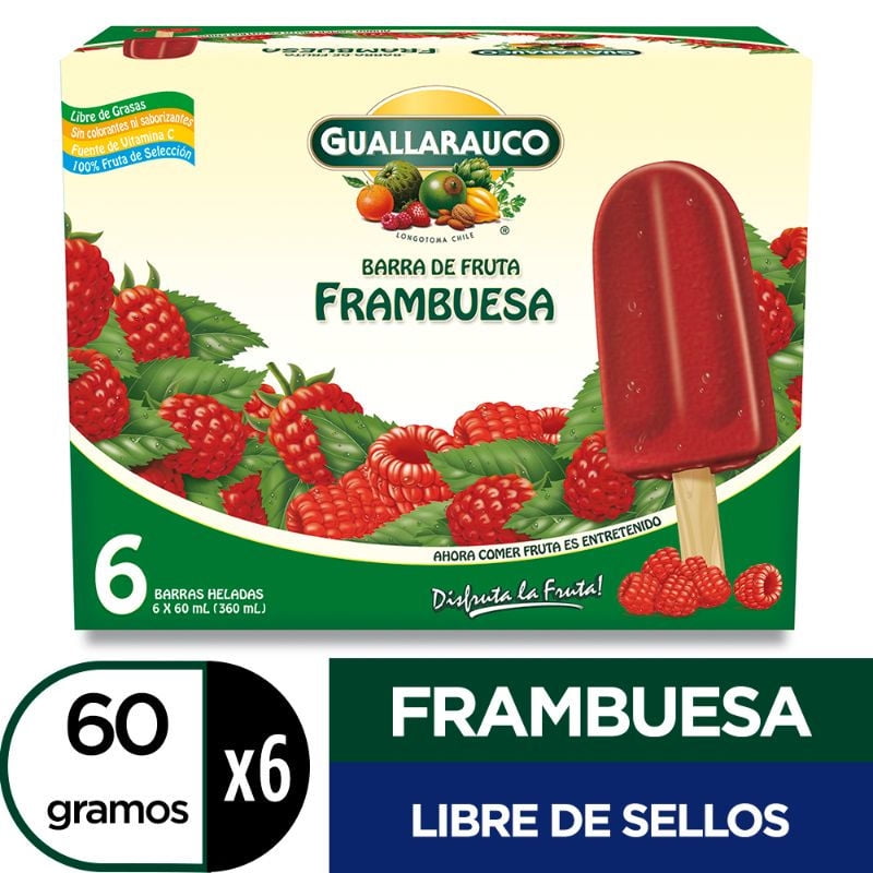 Helado Barra De Fruta Frambuesa Caja 6 Un 60 ml c/u Guallarauco