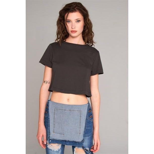 Saronite Top Básico de Algodón de Manga Corta con Espalda Abierta y Pétalos, Negro (para Mujer)