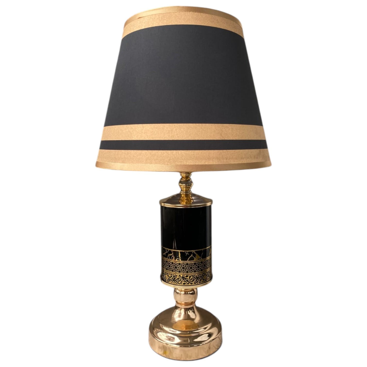 Genérica - Lámpara De Velador Mesa Decoración Dormitorio Living Pantalla Negra Con Dorado Minimalista E27