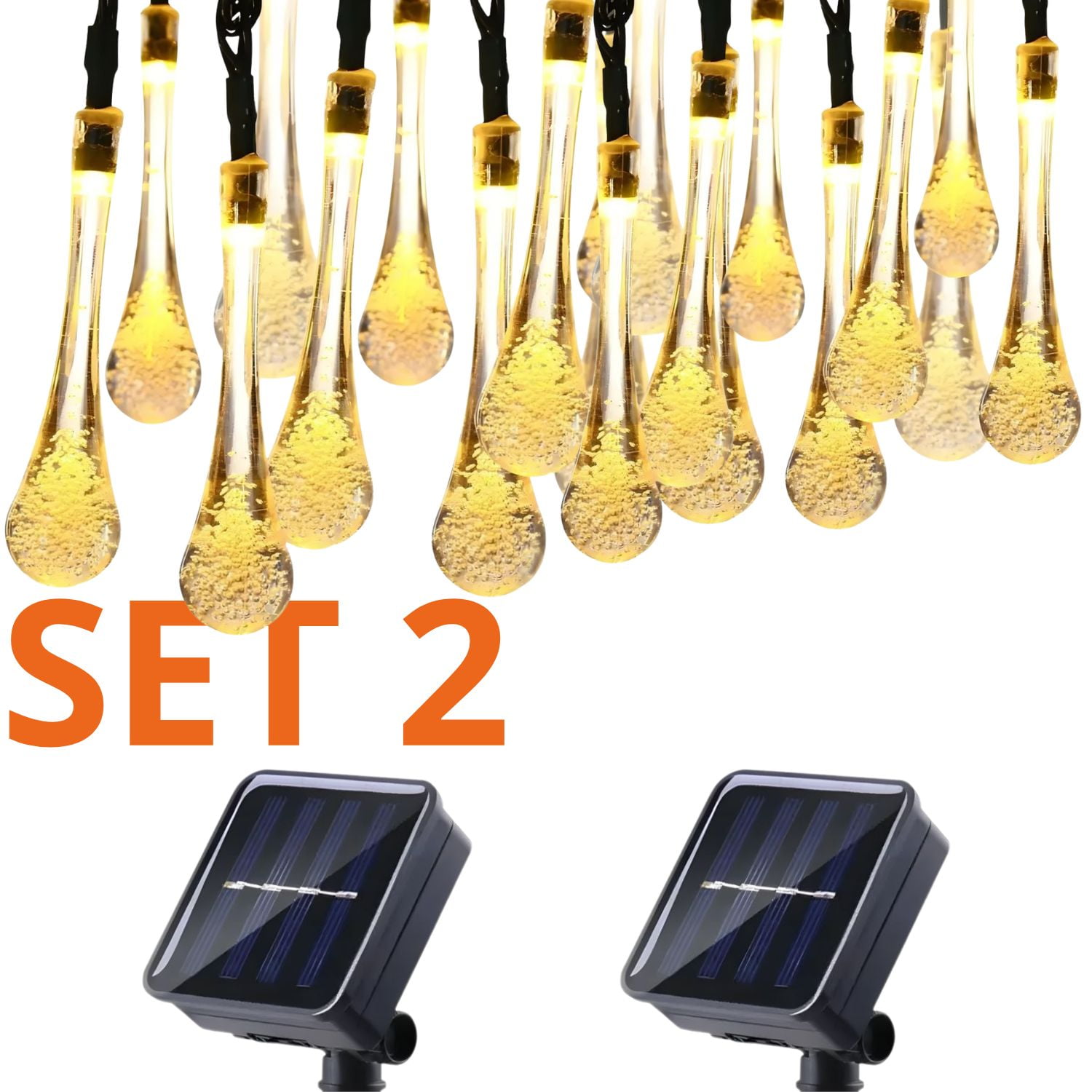 Genérico - Set 2 Guirnaldas Solar Gotitas Calida Luces Led 8 Metros