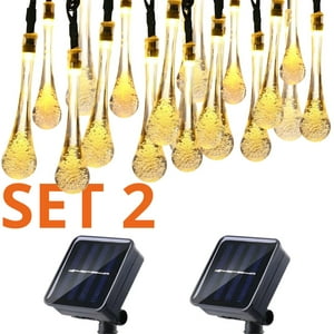 Genérico - Set 2 Guirnaldas Solar Gotitas Cálida Led Jardin 5 Metros