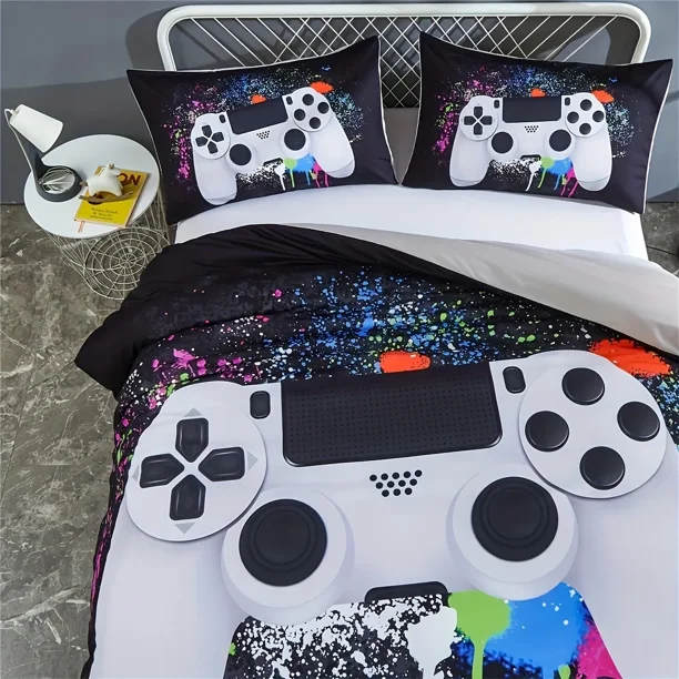 Gamepad Printed Duvet Cover Set, Games Video Controller Bedding Set For Bedroom Decor (1 Duvet Cover + 1/2 Pillowcase) Bed Sheets