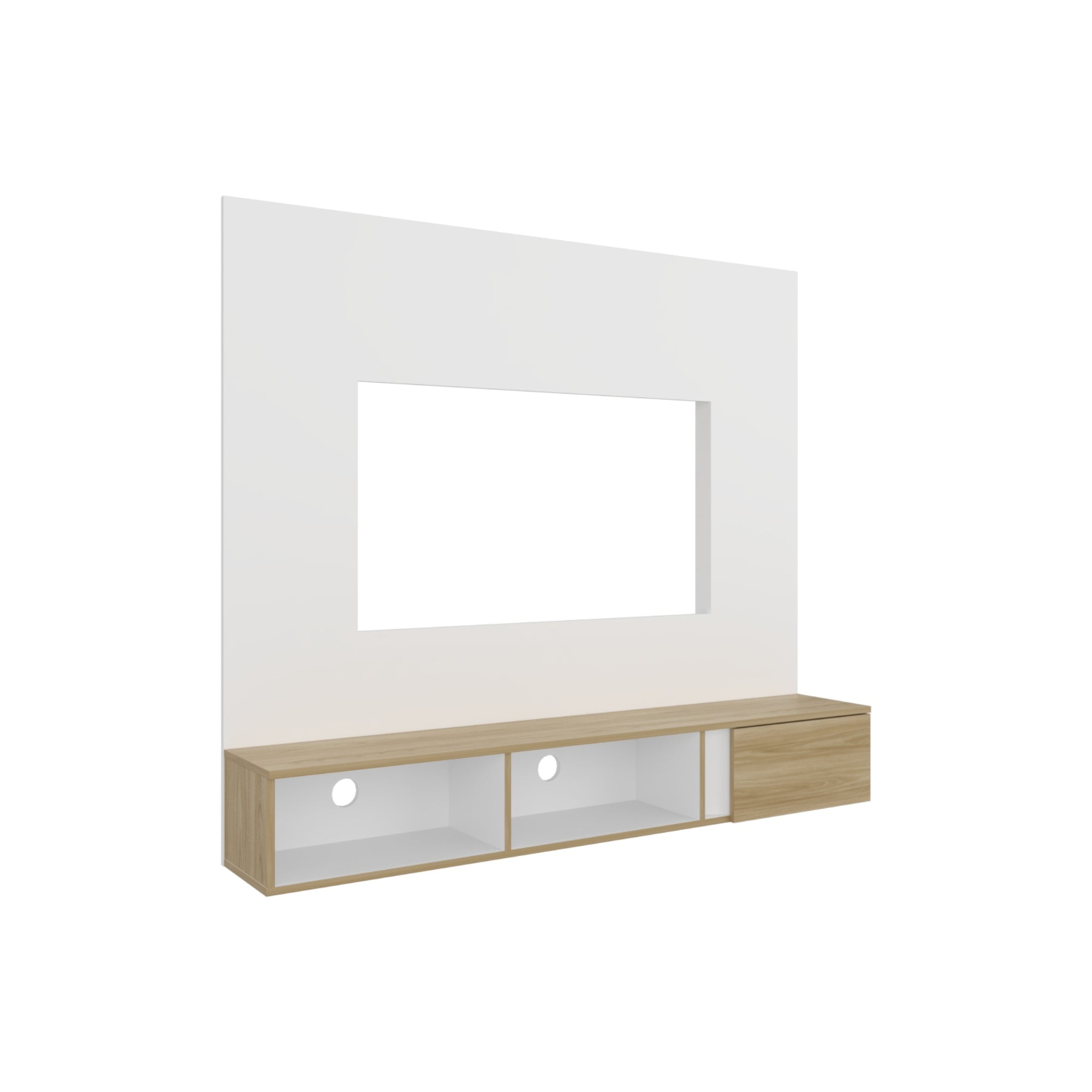 Fmfurniture - Panel Tv 65"150x132,5x29,6 Cm Blanco Y Cafe Claro