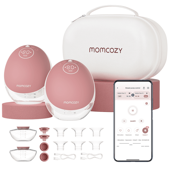 Momcozy Extractor de Leche Eléctrico Portátil Mobile Flow|M9, Paquete de 2, Rojo