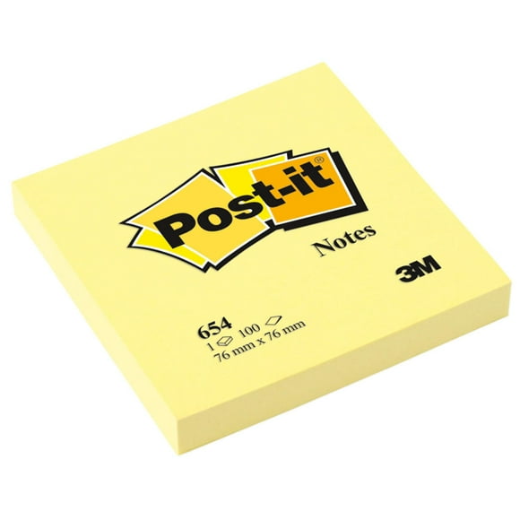 Notas Adhesivas 3M Post-It 654 Amarillo 76x76 mm 100 Hojas, 1 Un