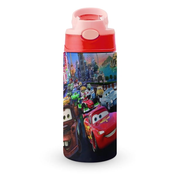 Cars: McQueenBotella de Agua con Tapa Pop Top de Un Toque, Acero Inoxidable, a Prueba de Fugas, para Deportes, Botella Infantil rosa 12 oz