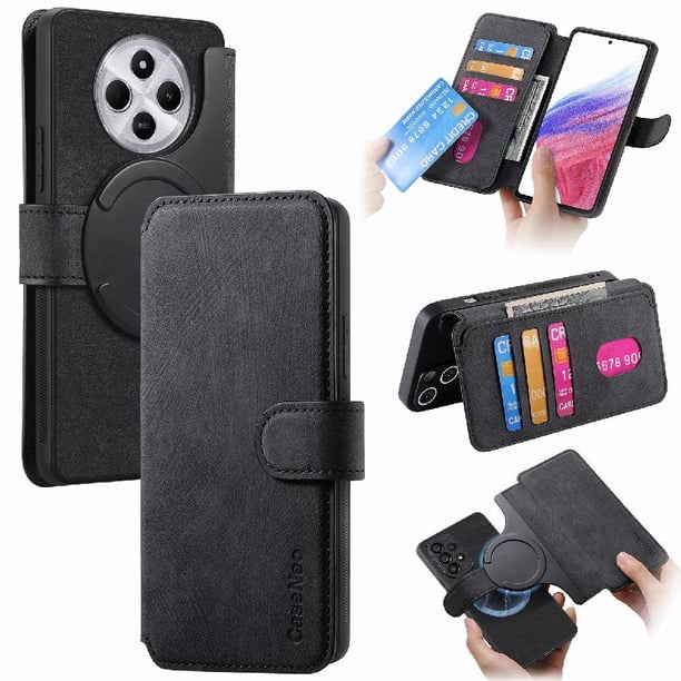 Funda Billetera Magnética para Xiaomi Redmi 14C Soporte Tarjetas Desmontable Negro