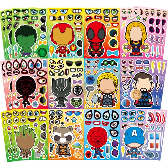 Pegatinas Lnyofz 36 piezas – Pack de héroes 'Make-a-Face'