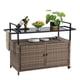 thumbnail image 3 of Outdoor Wicker Bar Cart, Patio Wine Serving Cart w/Wheels , Rolling Rattan Beverage Bar Counter Table w/Glass Top for Porch Backyard Garden Poolside Party, Light brown, 3 of 3