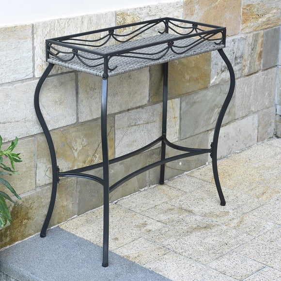 Plant Stand International Caravan Valencia, resina y mimbre, color gris
