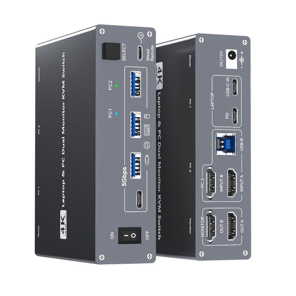 Conmutador KVM DXchip USB-C Dual HDMI 4K 60Hz