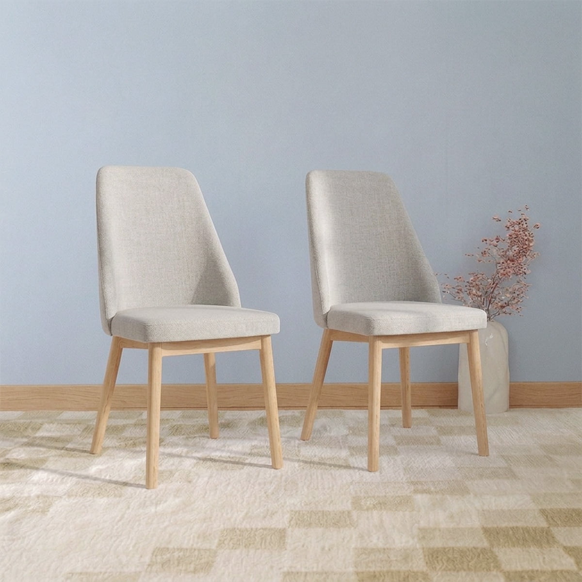 Venhoouse - Pack 2 Sillas Comedor Lena Madera Asiento Acolchado Poliéster Beige