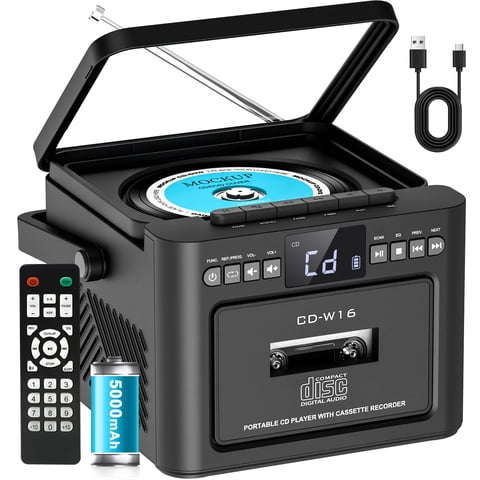 Reproductor De Cd Boombox Greadio Recargable Con Cassette Bluetooth