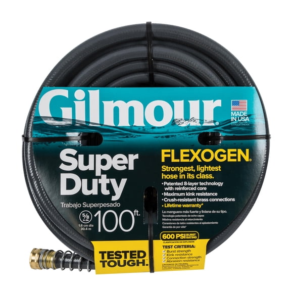Manguera de jardín Gilmour Flexogen de 5/8 pulgadas x 100 pies, resistente, negra