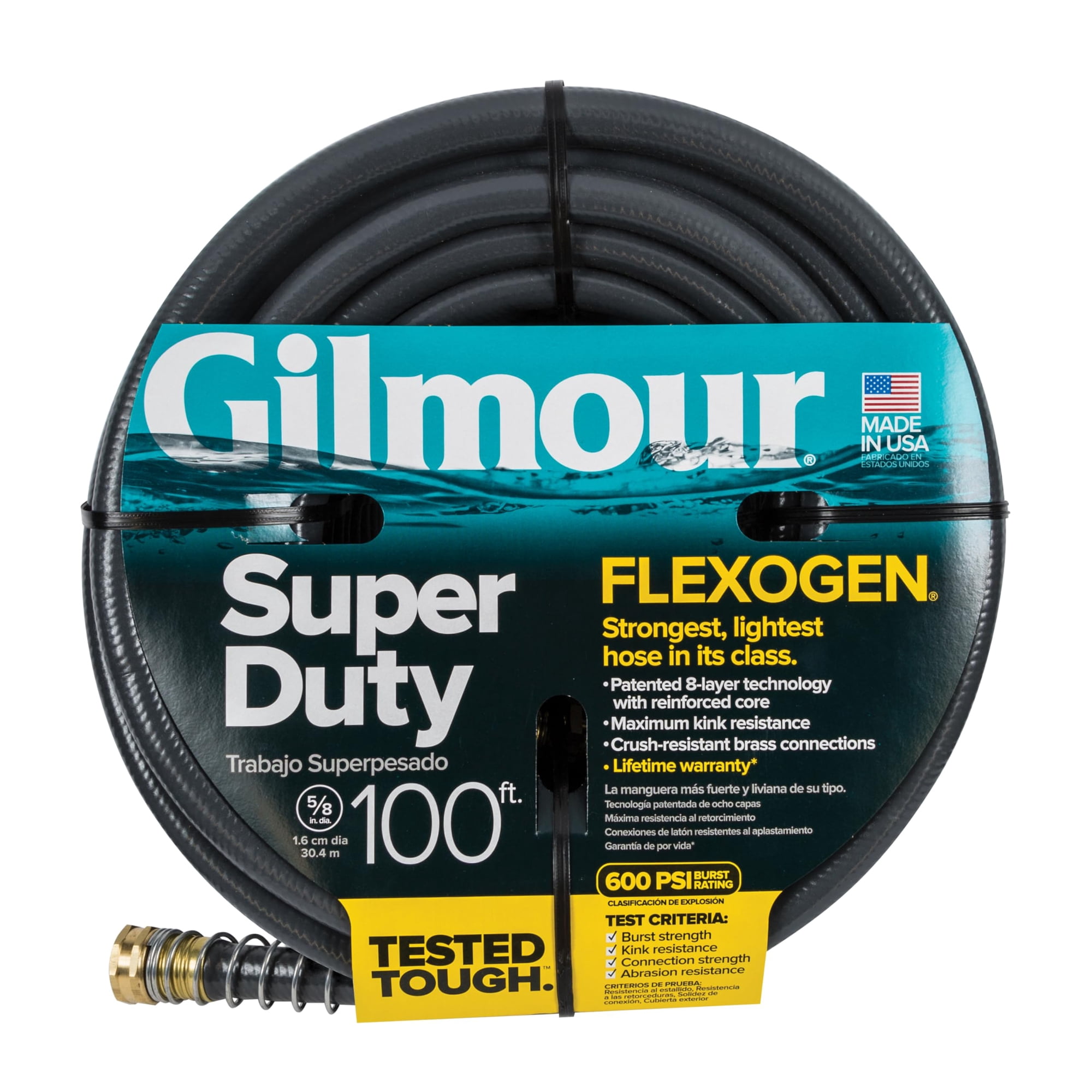Manguera De Jardín Gilmour Flexogen De 5/8 Pulgadas X 100 Pies, Resistente, Negra