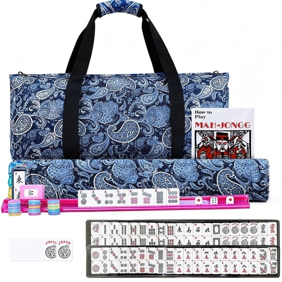 Set de Mahjong Ploomi 166 fichas, 4 soportes y bolsa azul